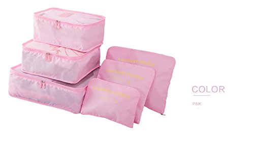 6-Piece Travel Packing Cubes Set - Lightweight Luggage Organizers with Compression for Clothes & Accessories | Perfect for Suitcase, Backpack & Carry-On (Pink)