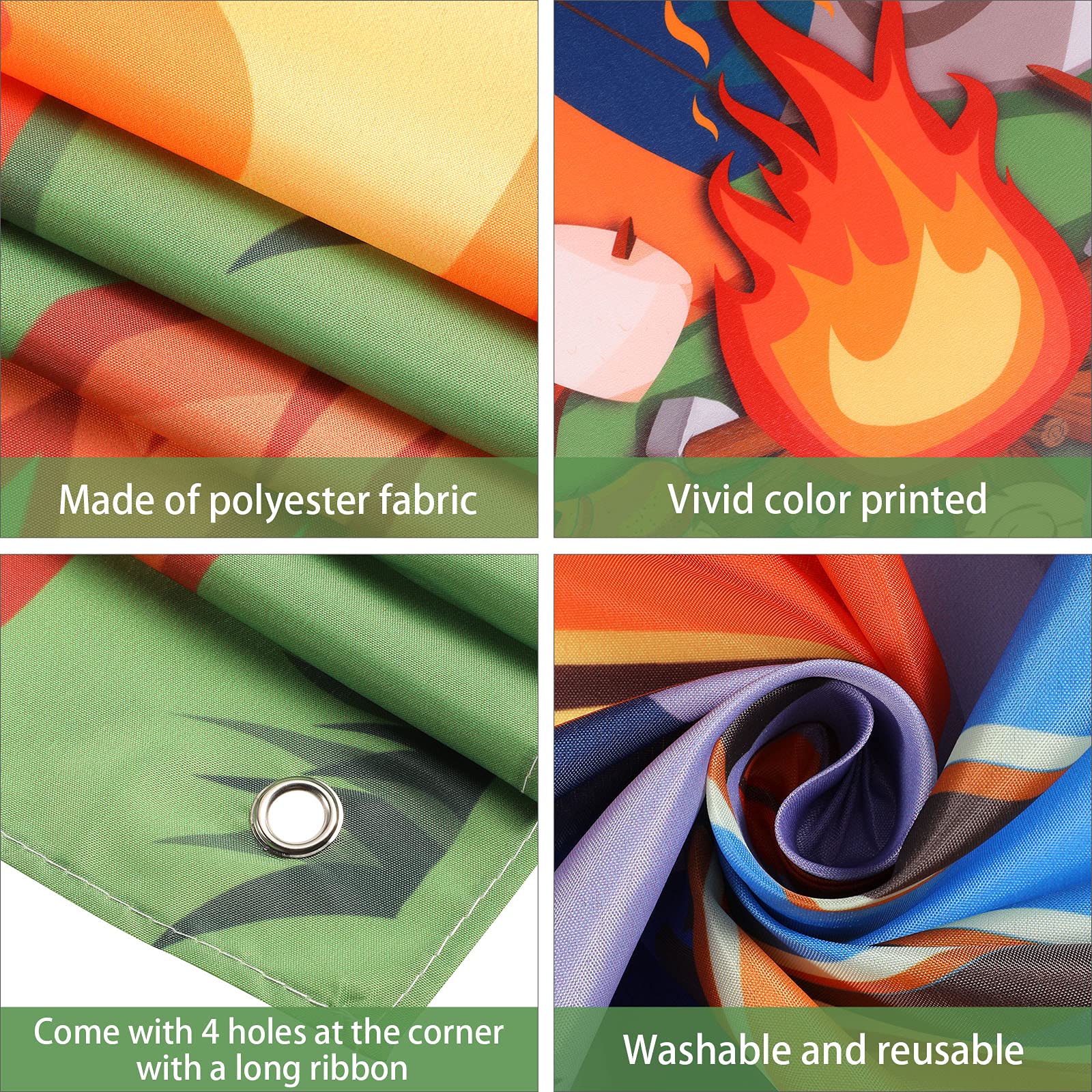 Happy Camper Banner - 70.8x43.3 Inch Camping Party Decor for Kids & Baby Showers