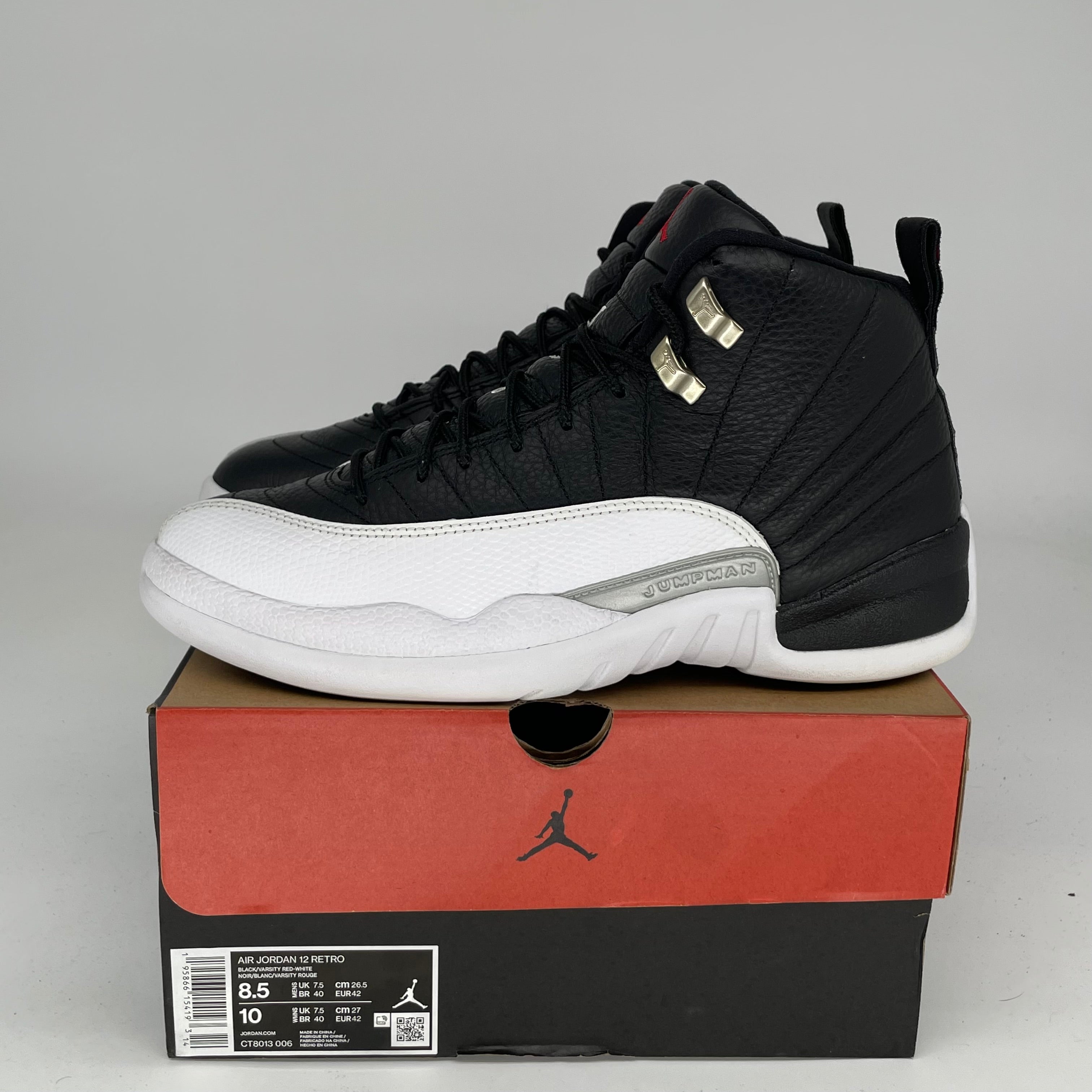 AIR JORDAN 12 PLAYOFFS Basketball Shoes Men's Size 8.5 - Black/Red Retro Sneakers CT8013-006 | Perfect for Streetwear, Gym & Casual Wear