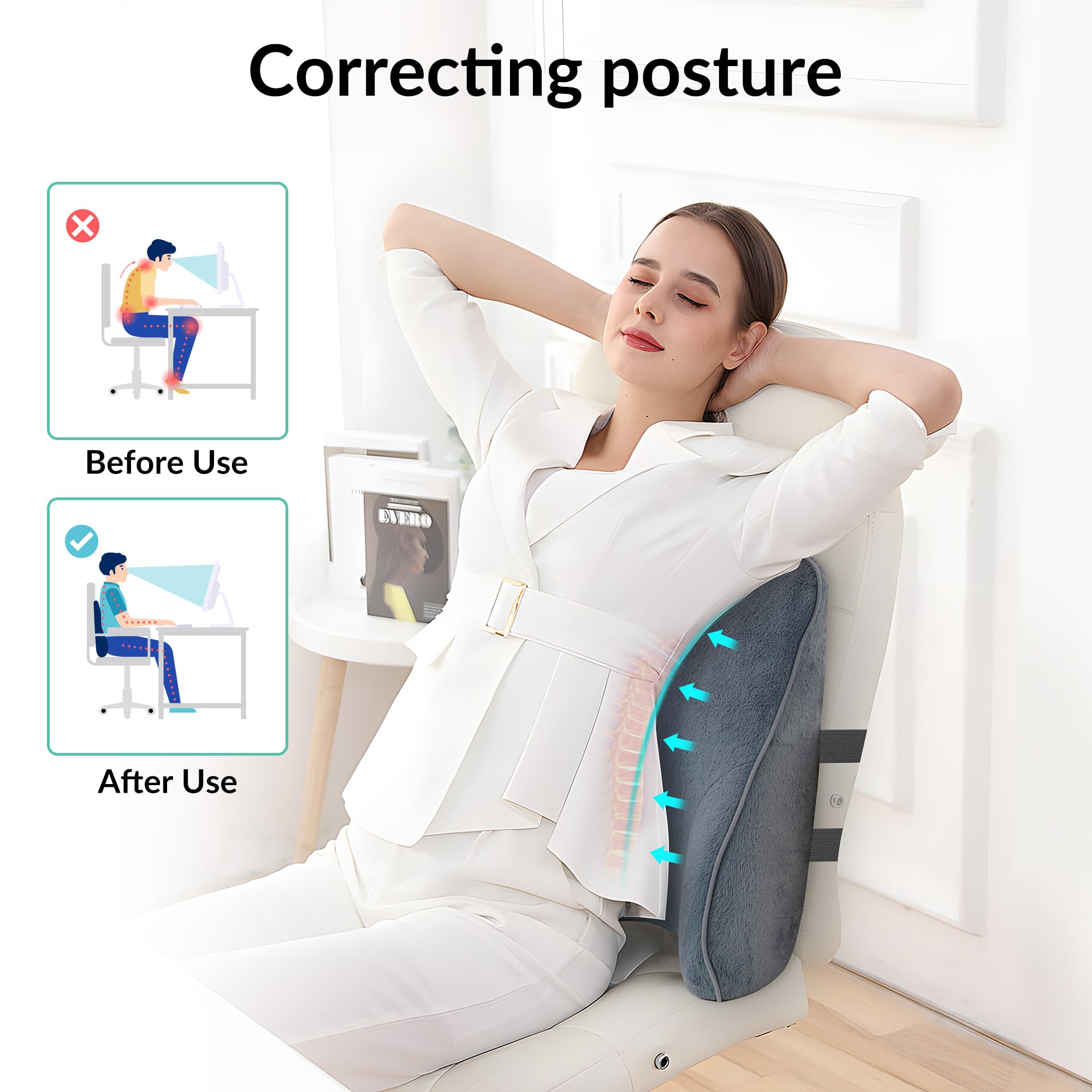 Snailax Heated Lumbar Support Pillow with Vibration - 3 Heat Levels & 3 Massage Modes - Office Chair & Car Back Support Cushion - Lower Back Pain Relief - Perfect for Work, Driving & Relaxation at Home