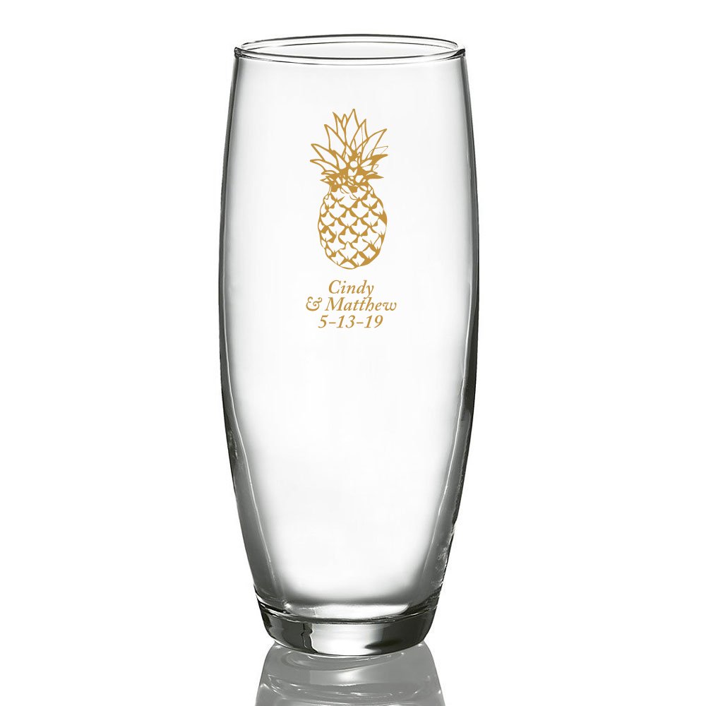 Custom Printed Stemless Champagne Glasses - Pineapple Design in Gold - 72 Pack for Weddings, Parties & Special Events