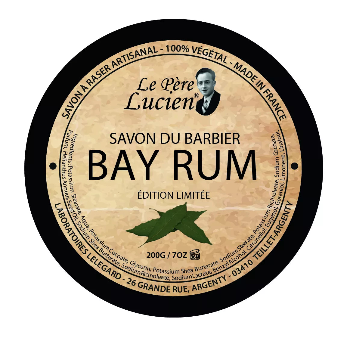 Le Père Lucien Bay Rum Shaving Soap - Premium Vegan Shaving Soap for Men with Natural Ingredients - Perfect for Wet Shaving & Beard Care Routine