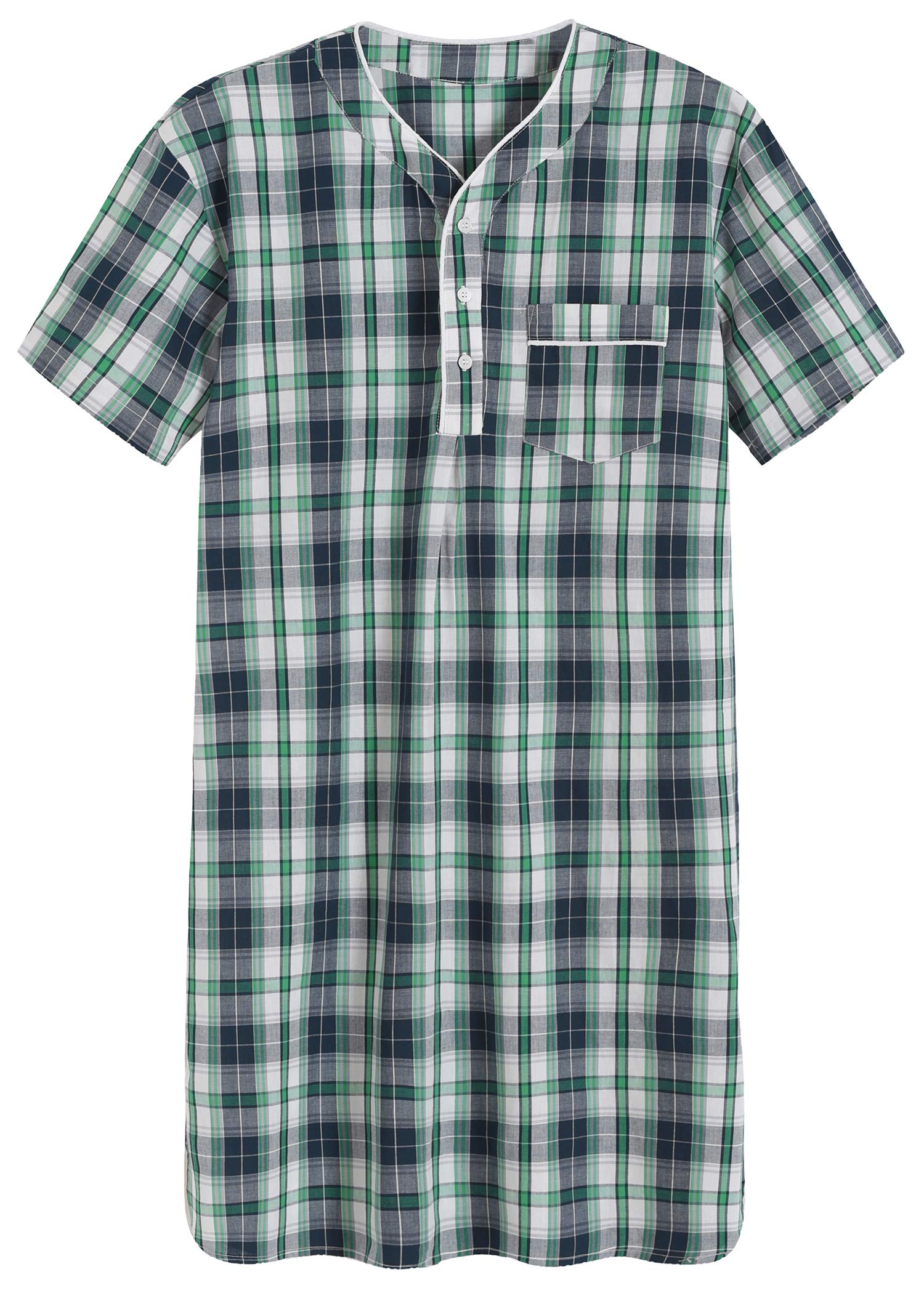 Men's Plaid Cotton Nightshirt - Soft Sleep Shirt for Comfortable Lounge & Bedtime - Perfect for Relaxing at Home or Cozy Sleepwear