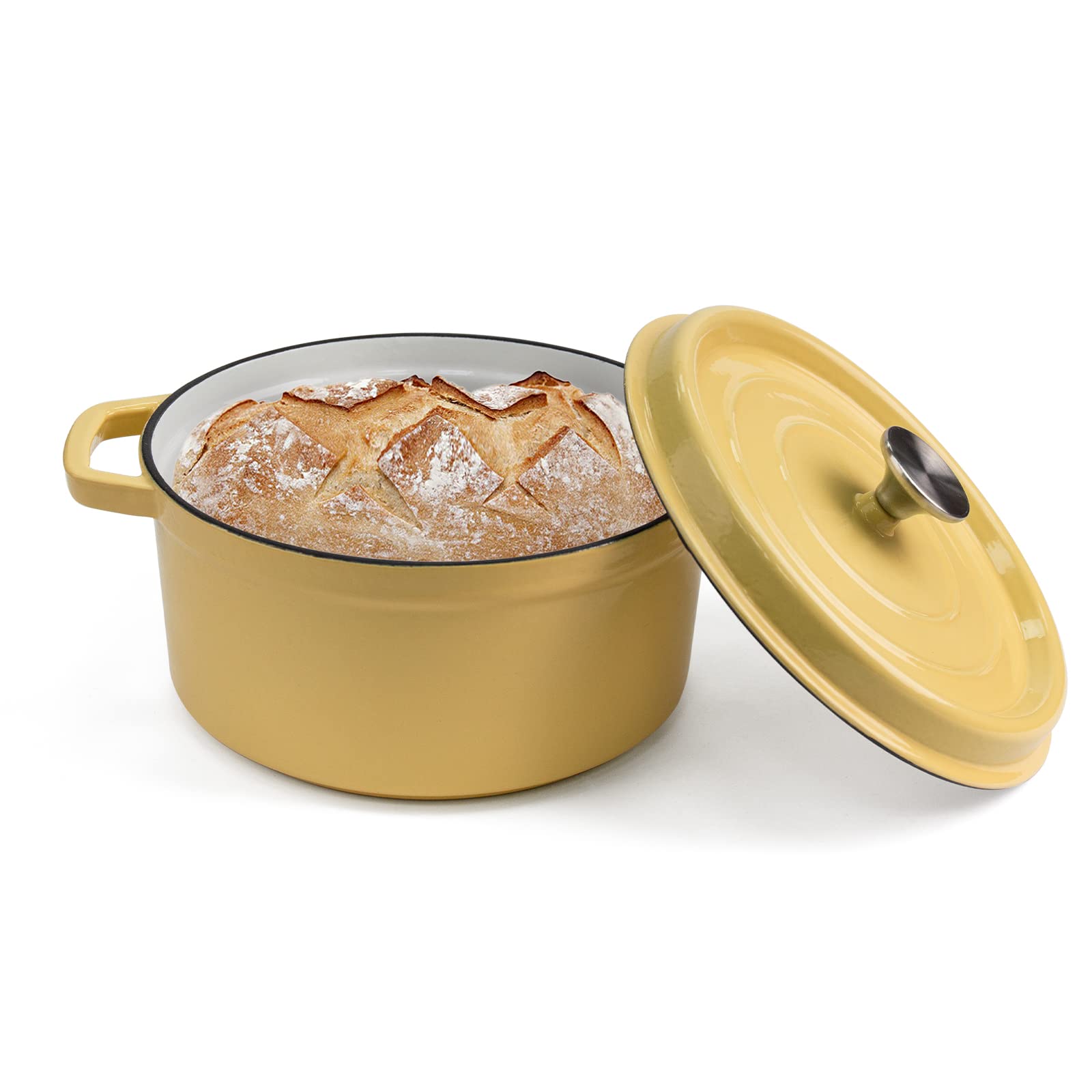 **4 Quart Enameled Cast Iron Dutch Oven with Lid – Yellow Round Nonstick Cookware, Dual Handle Casserole Dish (8.66 Inch) – Perfect for Braising, Stewing, Baking & Slow Cooking**