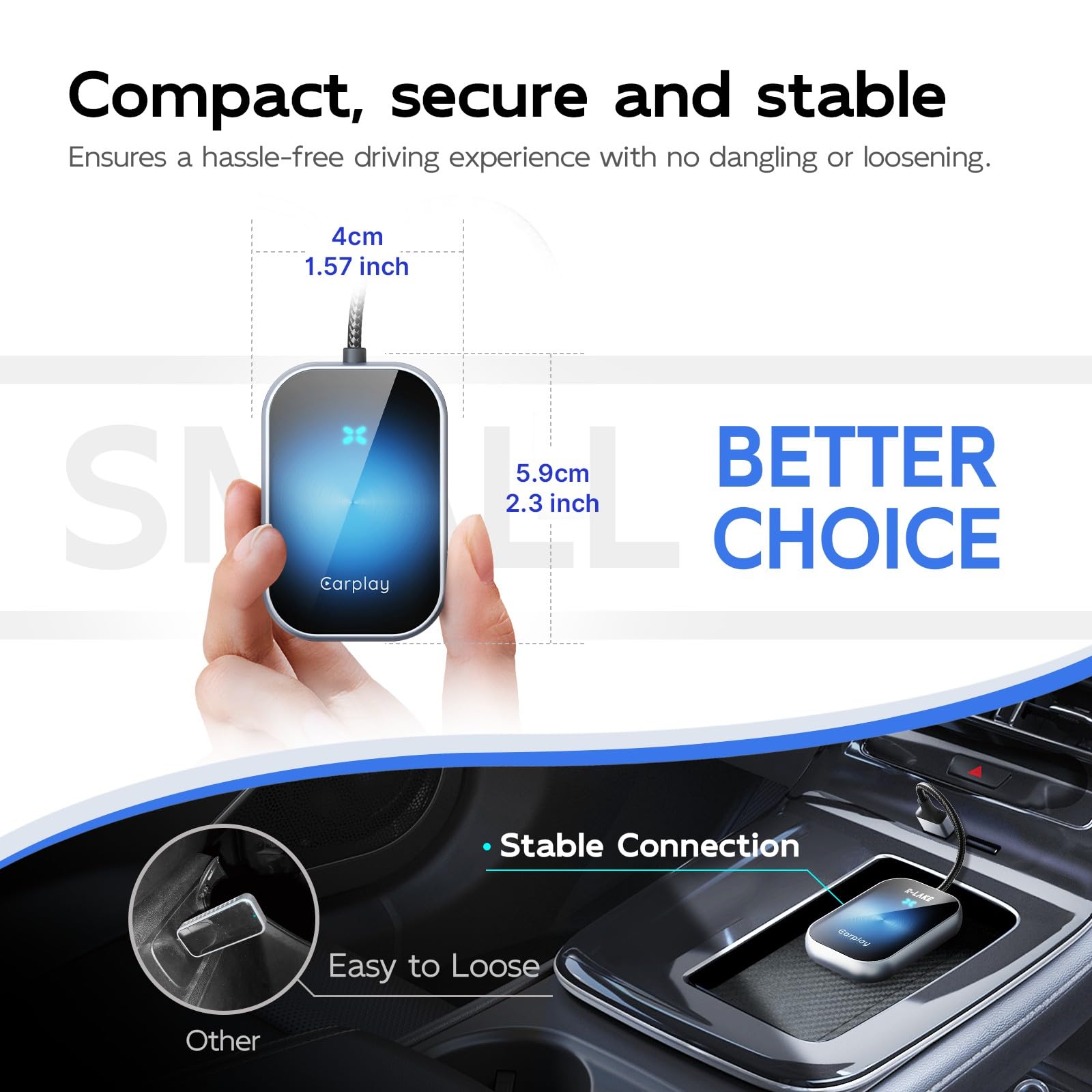 2024 Wireless CarPlay Adapter for iPhone - Plug & Play Bluetooth Dongle Converts Wired to Wireless CarPlay (iOS 10+, 2016+ Cars) - Seamless Music Streaming & Hands-Free Calling for Safer Driving