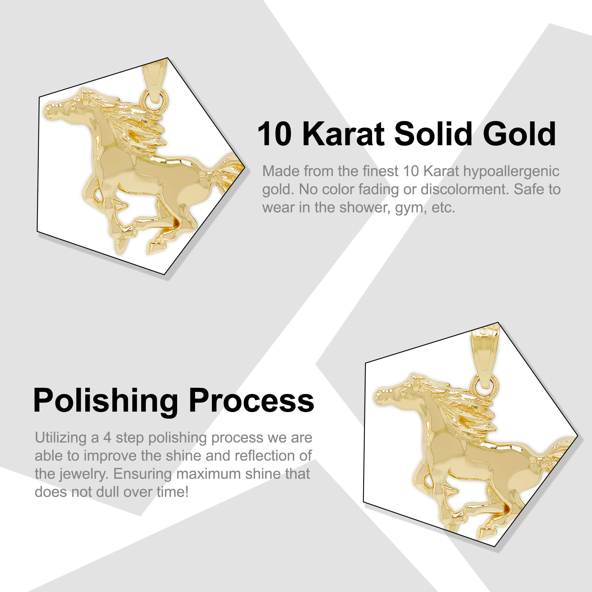 10K Solid Gold Galloping Horse Pendant Charm - Elegant Jewelry for Women & Men - Perfect Gift for Equestrian Lovers, Birthday & Anniversary - Wear as Necklace or Bracelet Charm