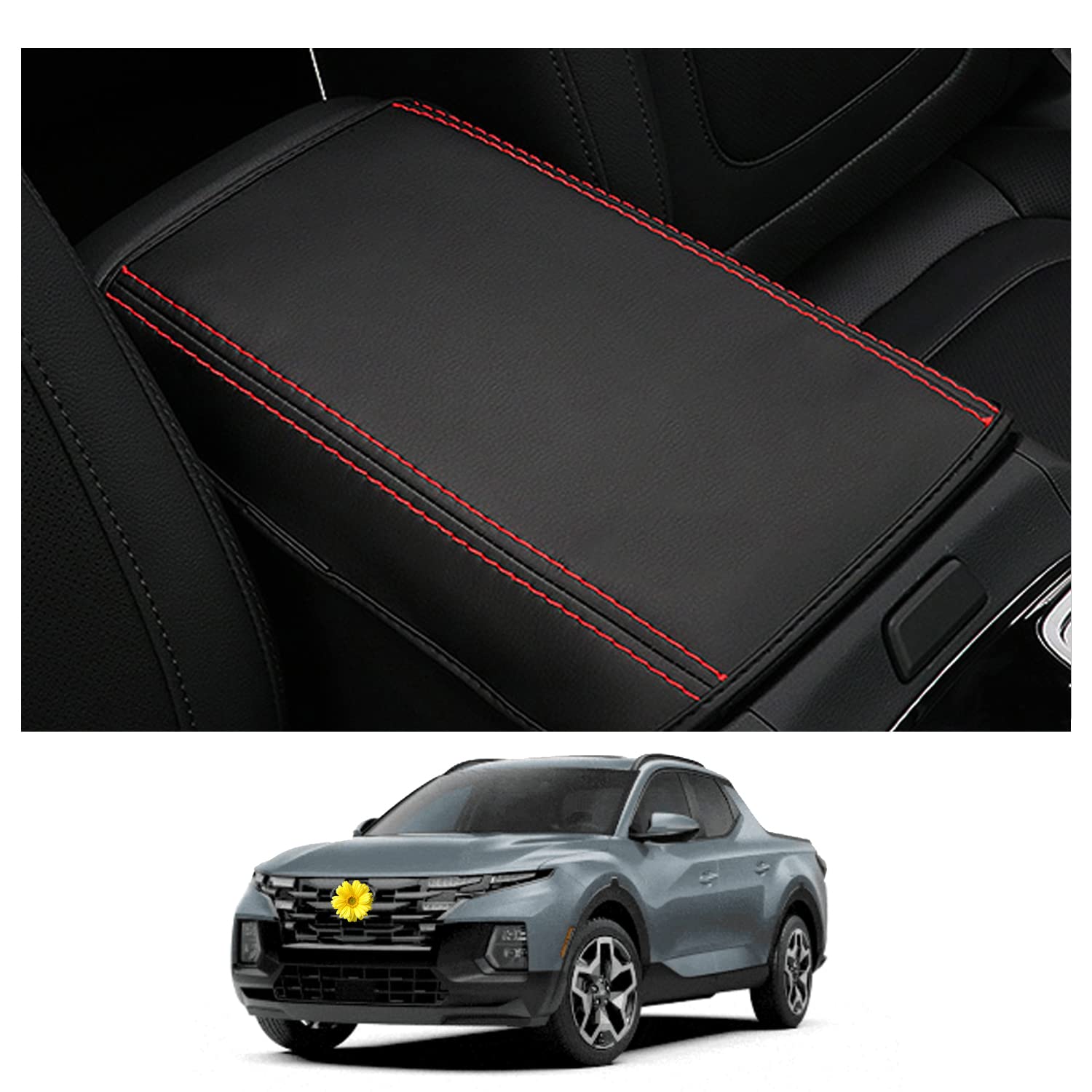 2022-2023 Santa Cruz Pickup Truck Center Console Cover - Premium Leather Armrest Protector & Seat Box Cover - Interior Accessories for Hyundai Santa Cruz (Black) - Perfect for Road Trips & Daily Commute Protection