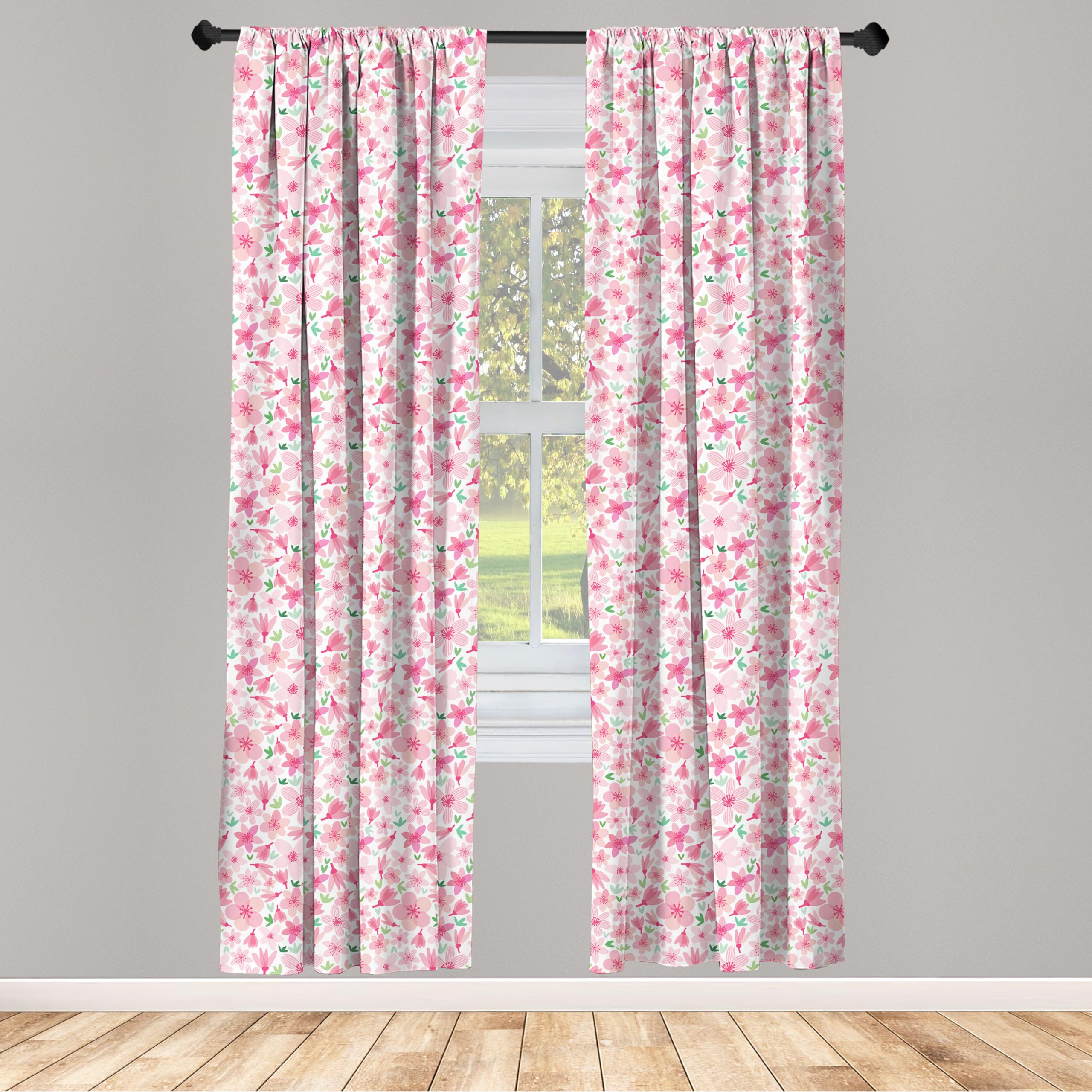 Ambesonne Cherry Blossom Window Curtains - 2-Panel Set with Rod Pocket, 28