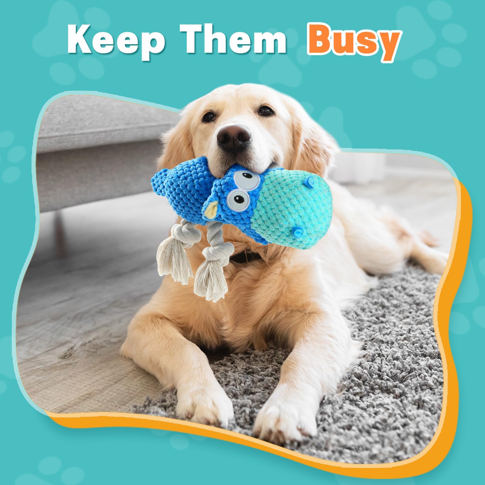 **Durable Squeaky Plush Dog Toys for Large, Medium & Small Dogs - Interactive Chew Toy for Puppies & Adult Dogs - Blue Large Stuffed Animal for Playtime & Training**