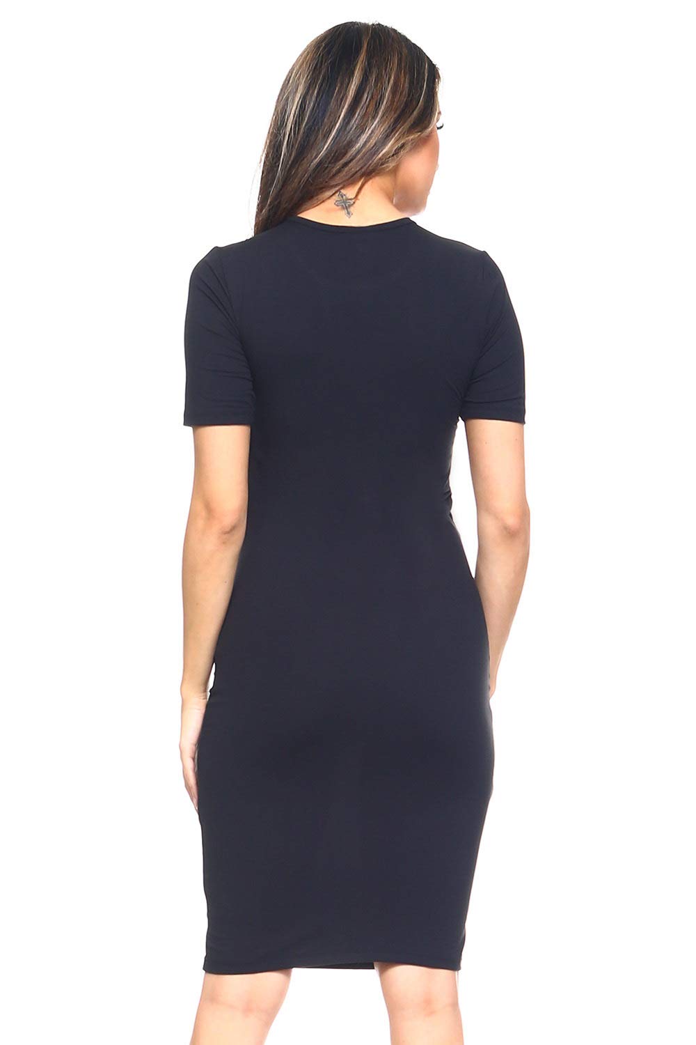 Women's Keyhole Short Sleeve Midi Bodycon Dress - Sexy Casual Work Dress for Office, Party & Date Night | Stretchy Slim Fit Summer Dress for Women
