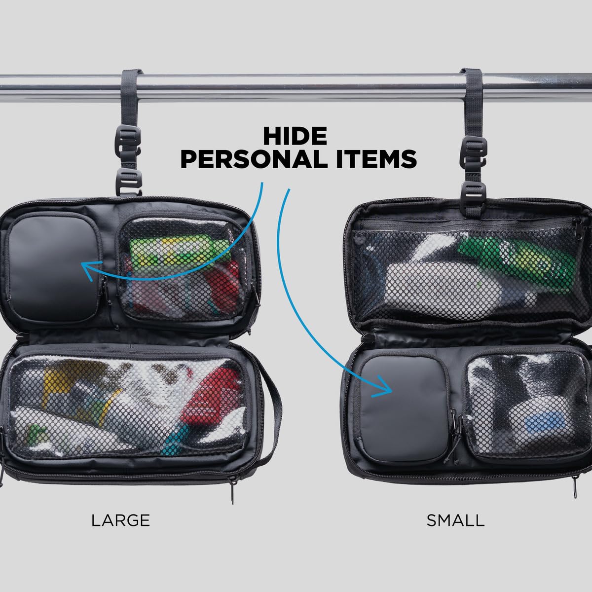 NOMATIC Travel Toiletry Bag - Small V2 (Black) - Compact & Water-Resistant Wash Bag for Toiletries & Makeup - Perfect for Air Travel, Camping, and Gym Essentials