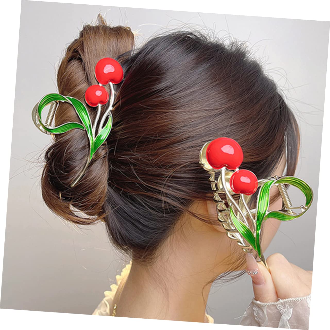 BIUDECO 2pcs Floral Leaf Hair Clips - Alloy Grip Hair Barrettes for Thick Hair, Cherry Blossom Hair Claws for Women & Girls (Perfect for Weddings, Parties & Daily Styling)