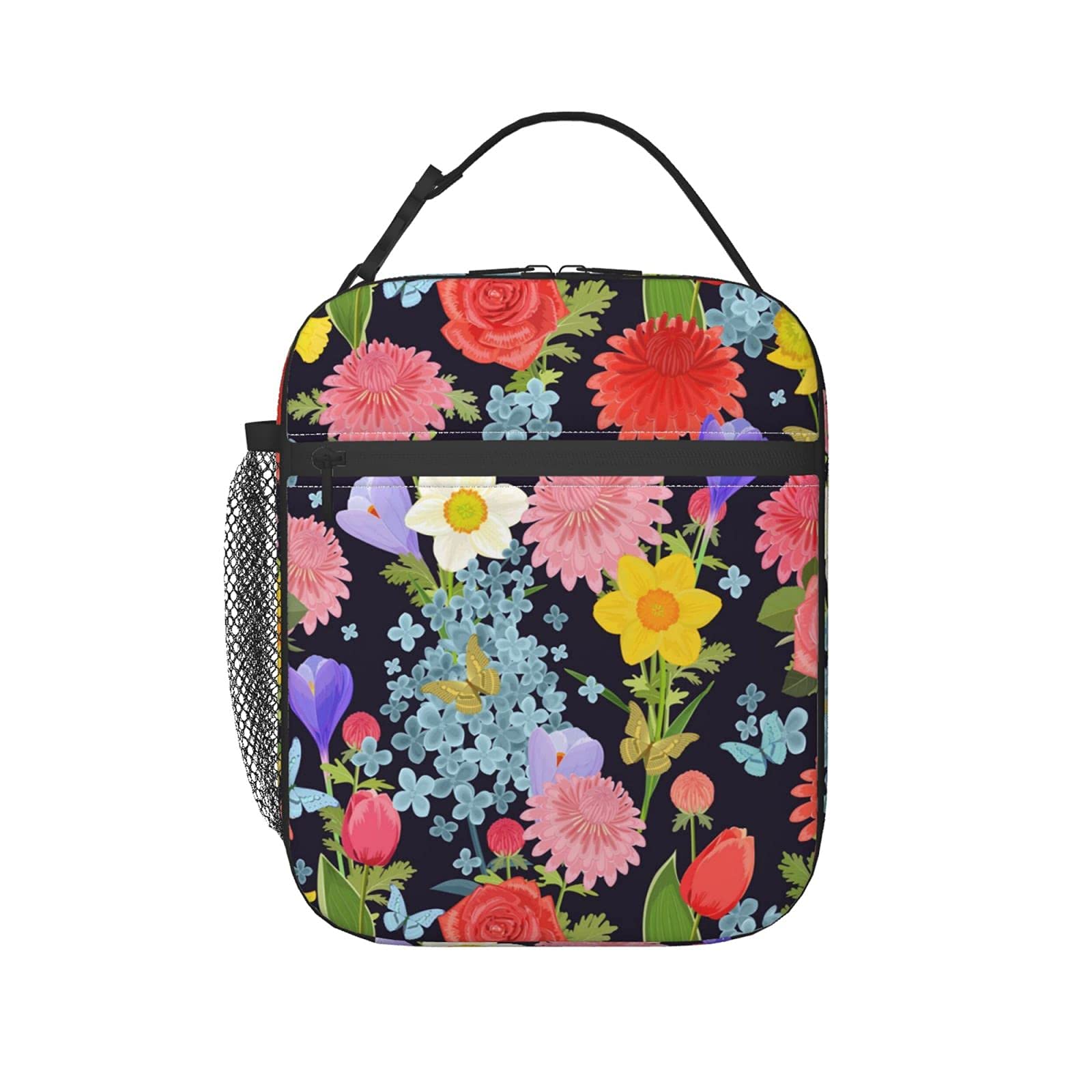RIUARA Insulated Lunch Bag for Women & Men - Colorful Flower Blossom Design Tote Lunch Box for School, Work, Travel, Picnic & Outdoor Activities | Keeps Food Fresh & Cool
