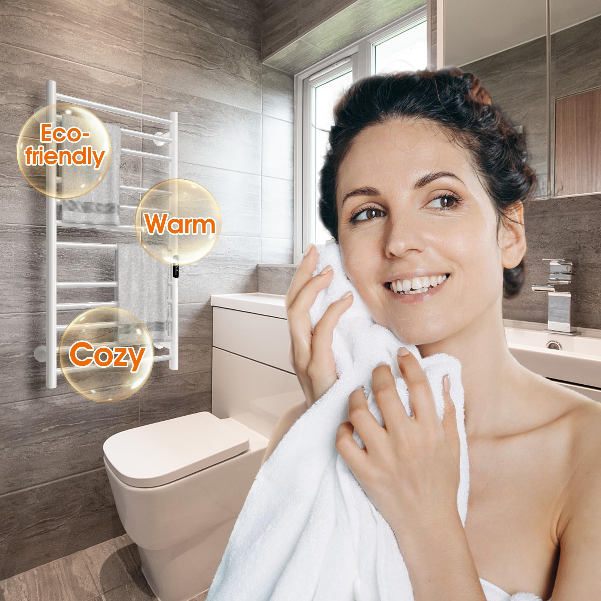 Electric Heated Towel Warmer Rack - Stainless Steel 12-Bar Wall Mounted Towel Heater for Bathrooms - White | Perfect for Spa, Luxury Hotels & Cozy Home Bathrooms