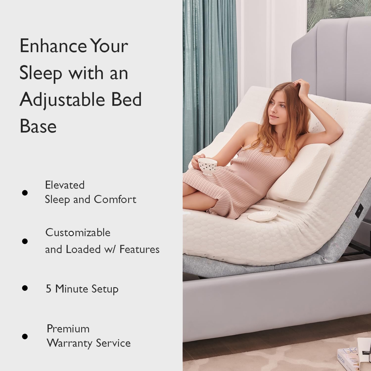 Split King Adjustable Bed Base with Full Body Massage, USB Ports & Zero Gravity - Anti-Snore Feature, Memory Positions, Under Bed Lighting & Wireless Remote Control - Perfect for Couples, Home Theater & Relaxation