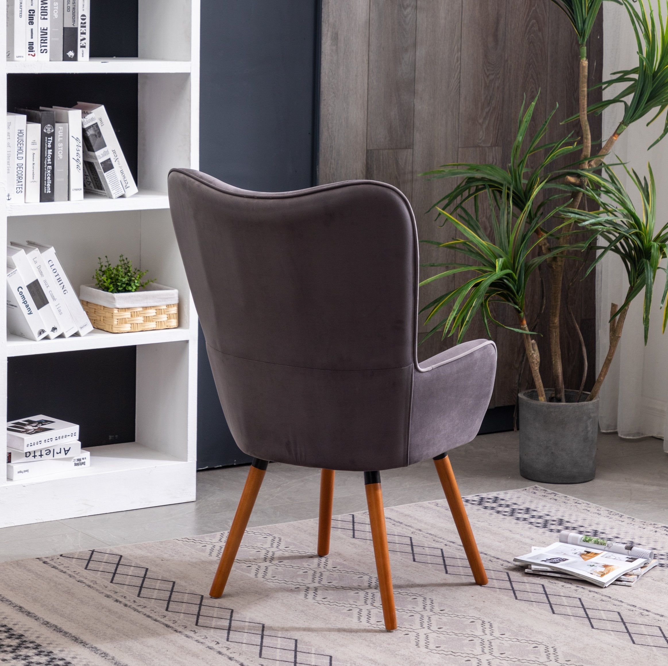 Roundhill Furniture Doarnin Contemporary Silky Velvet Tufted Button Back Accent Chair - Gray Velvet Upholstered Lounge Chair for Living Room, Bedroom & Office Decor