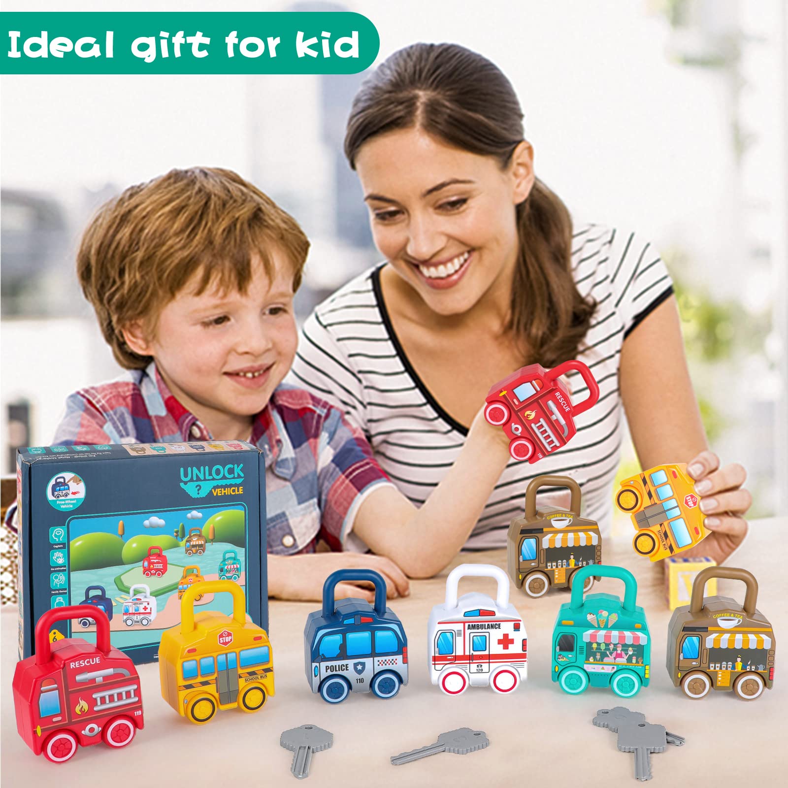 **Montessori Toys for 1-3 Year Old Boys & Girls - 6-Piece Lock & Key Car Set, Educational Learning Toys for Toddlers | Perfect for Early Childhood Development & Interactive Play**