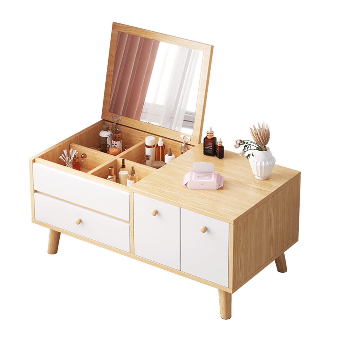 Vanity Table with Mirror & LED Lights - Flip Top Writing Desk Makeup Vanity Set, 3-Tone Adjustable Lighting for Bedroom, Home Office, Dressing Room - Perfect for Makeup, Skincare & Study