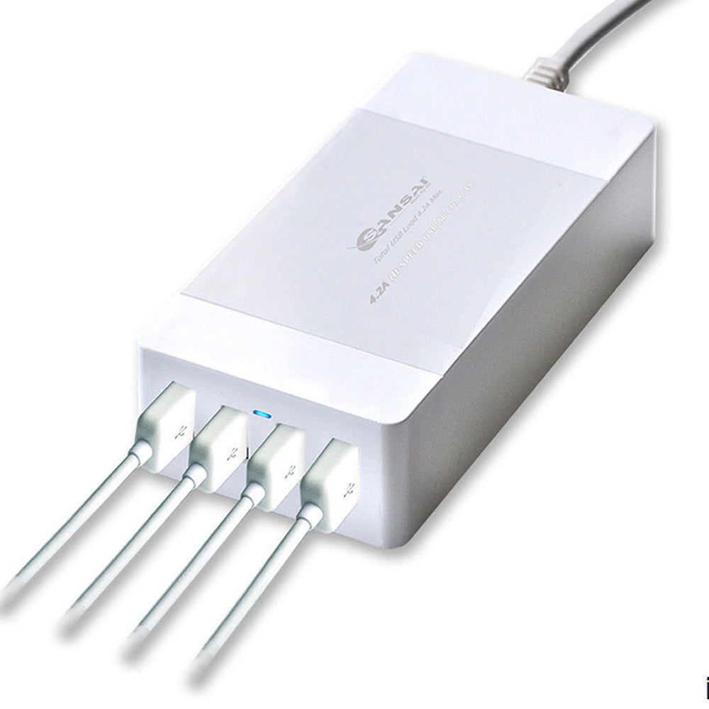 4-Port USB Charging Station Hub with 4.2A Fast Charging for iPhone, Android Smartphones, Tablets & GPS Devices - Perfect for Home, Office & Travel
