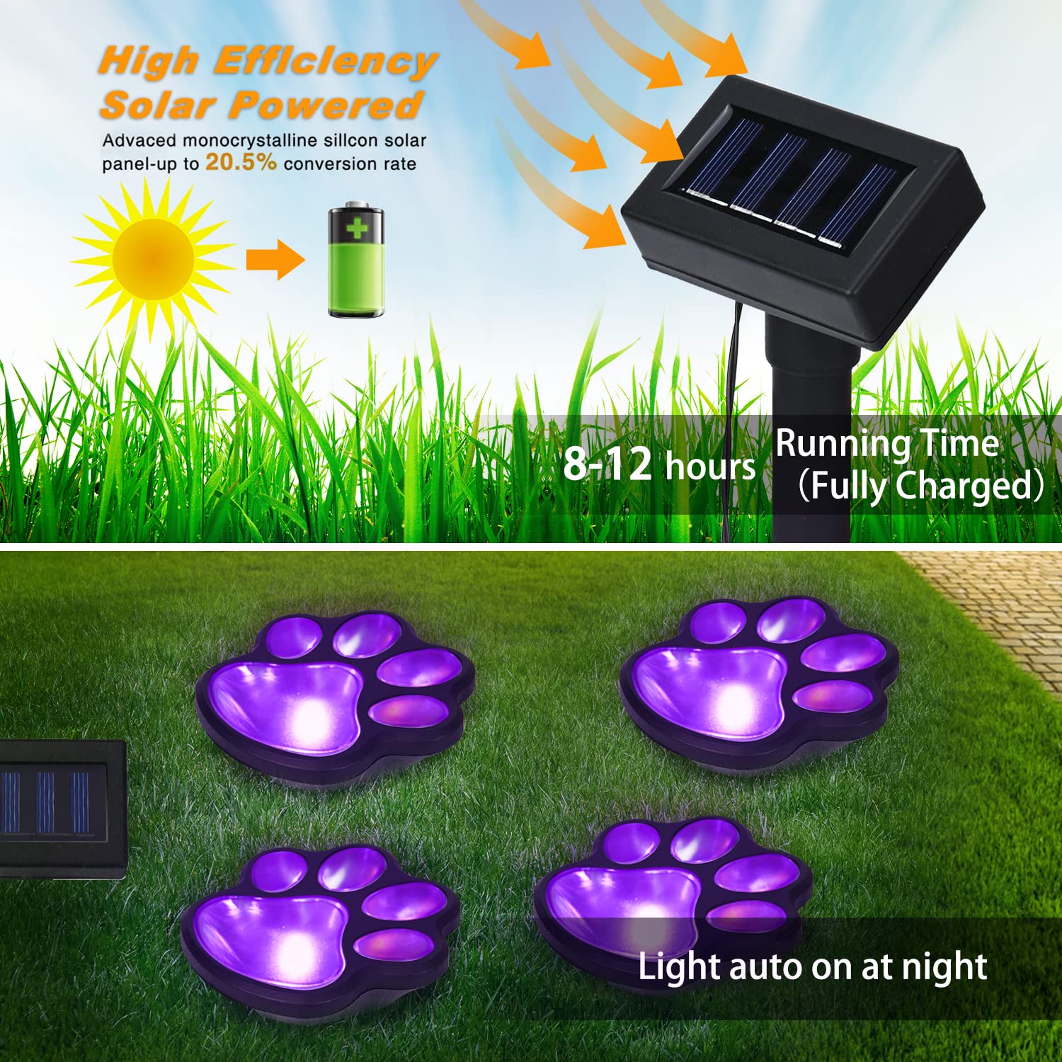 Solar Paw Print Pathway Lights - Set of 4 Waterproof Outdoor Garden Lights for Walkway, Yard & Patio | Dog & Cat Themed Solar Powered Decorative Landscape Lighting | Perfect for Driveway Borders, Garden Edging & Nighttime Safety
