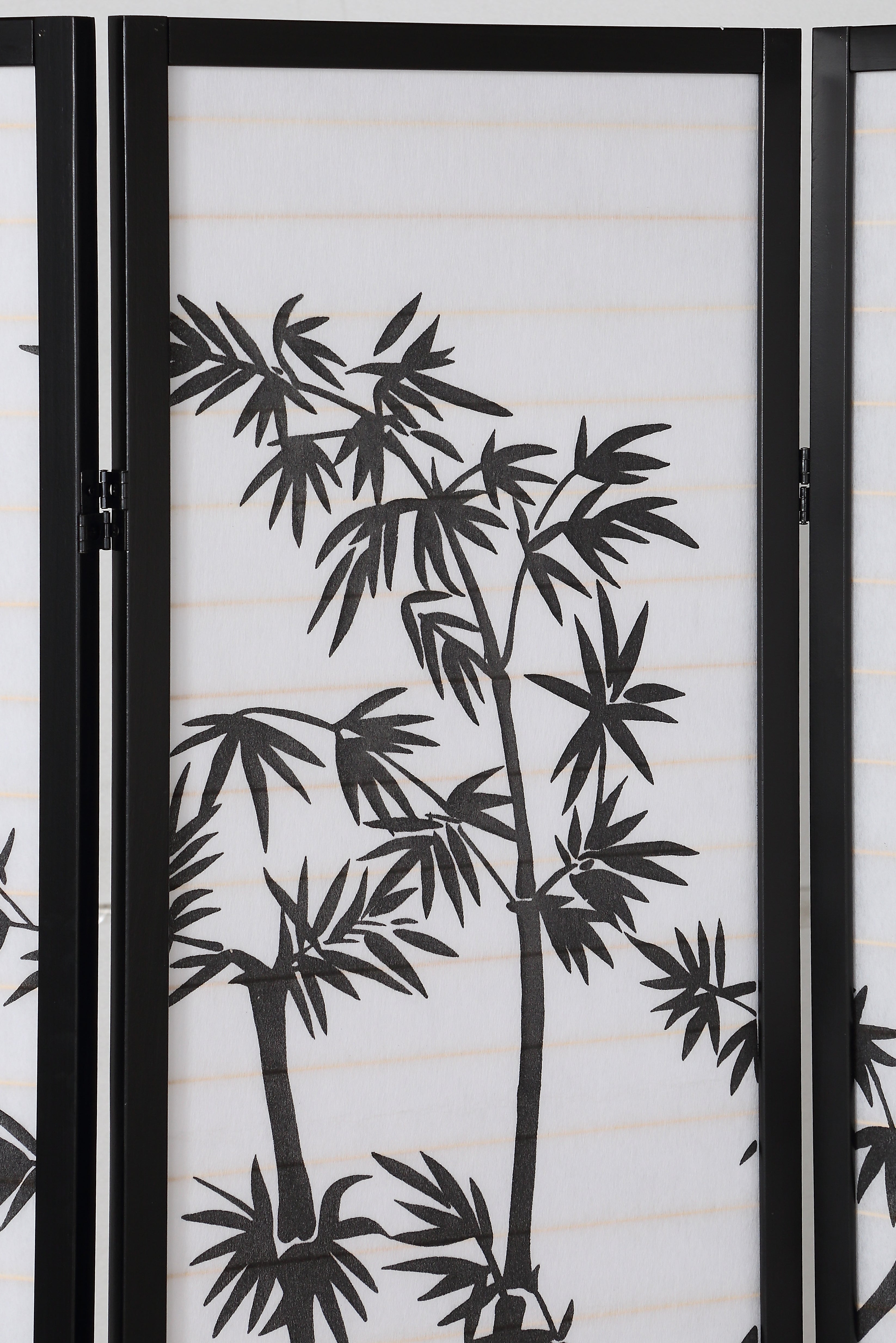 Roundhill Furniture 3 Panel Oriental Shoji Screen Room Divider - Black Bamboo Folding Partition for Home Office, Bedroom Privacy & Asian Decor