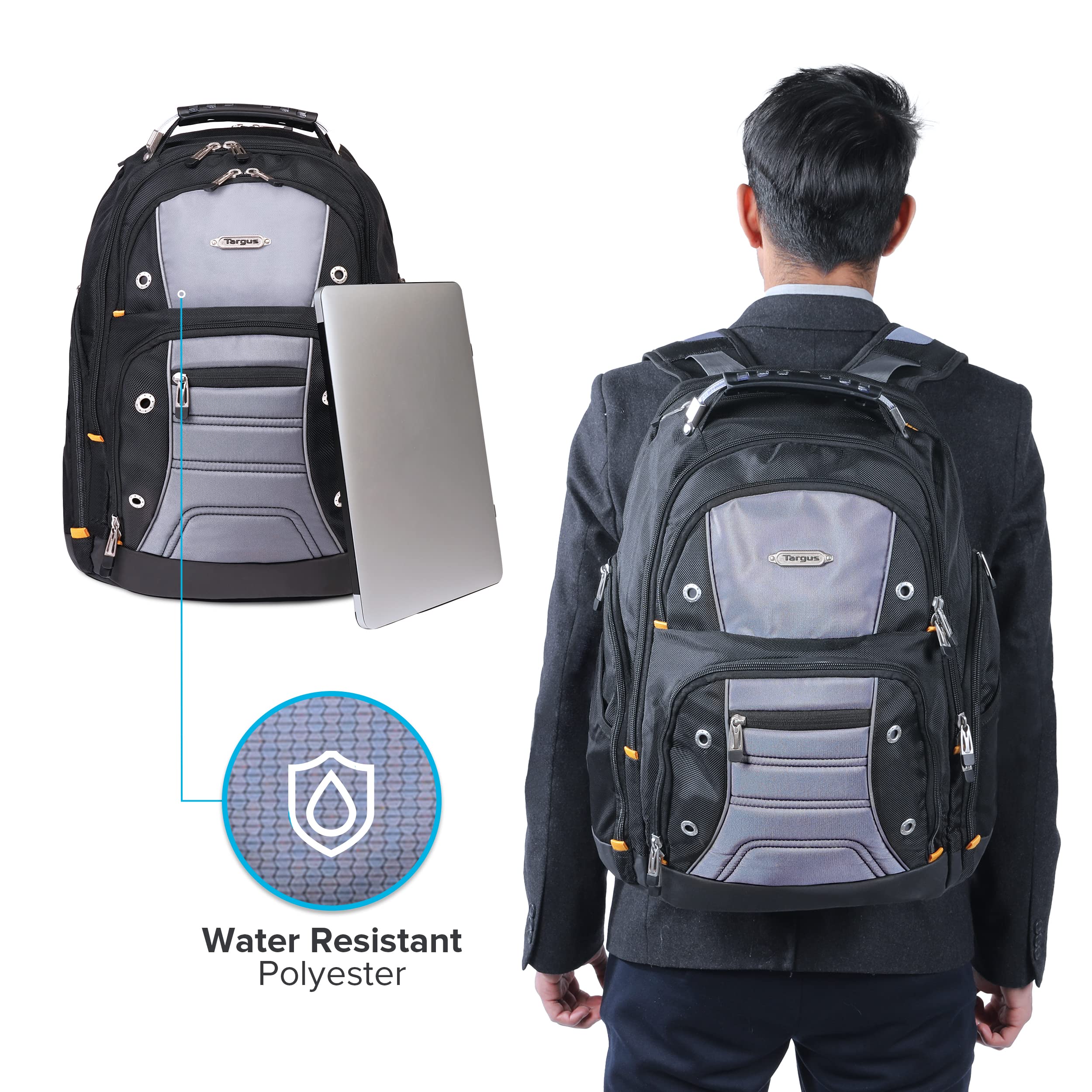 Targus Drifter II Laptop Backpack for Men - Black/Gray Water-Resistant Business & Travel Backpack - Fits 17