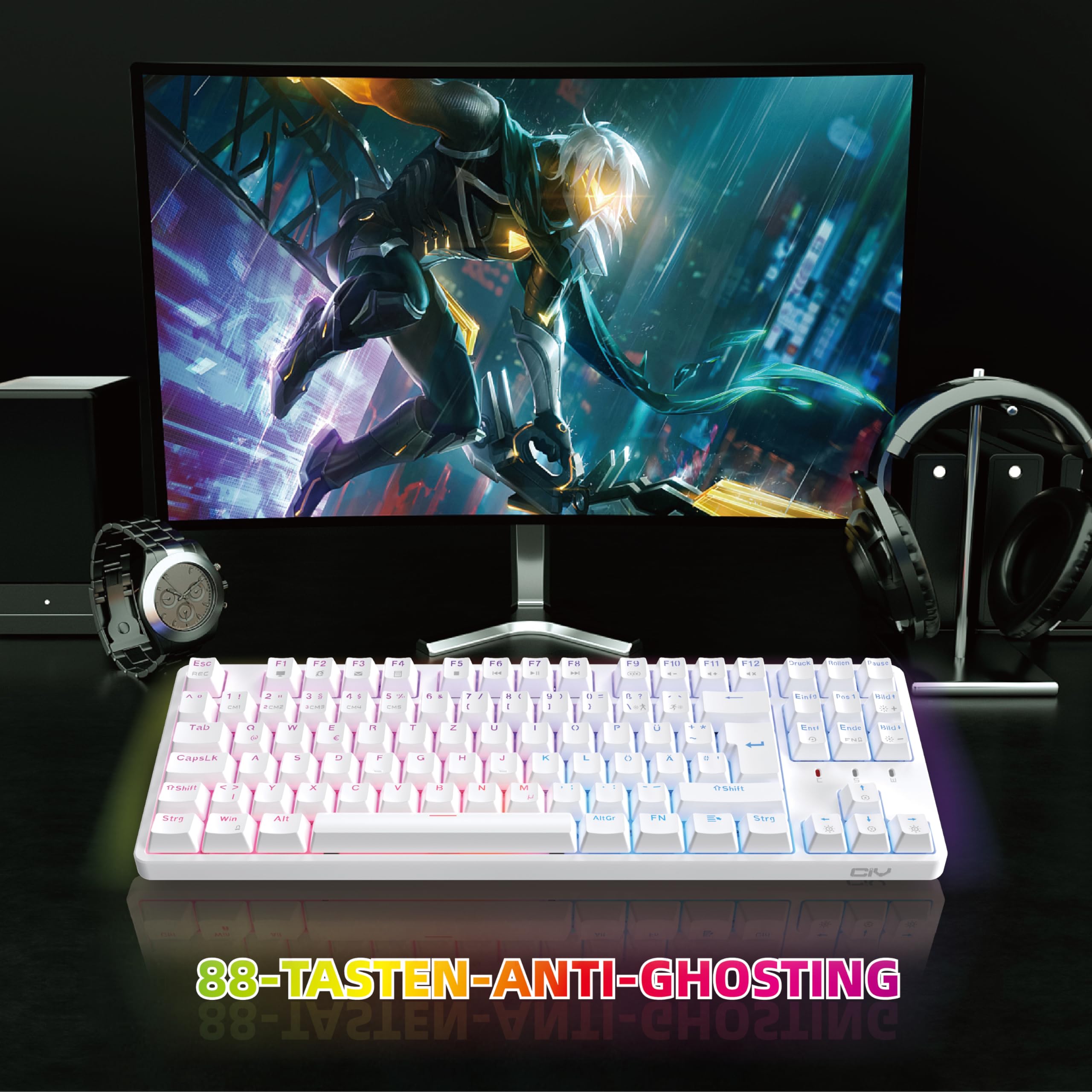 CIY X77 RGB Mechanical Keyboard - Hot-Swappable, 87 Keys for Gaming & Office (White/Brown Switch)