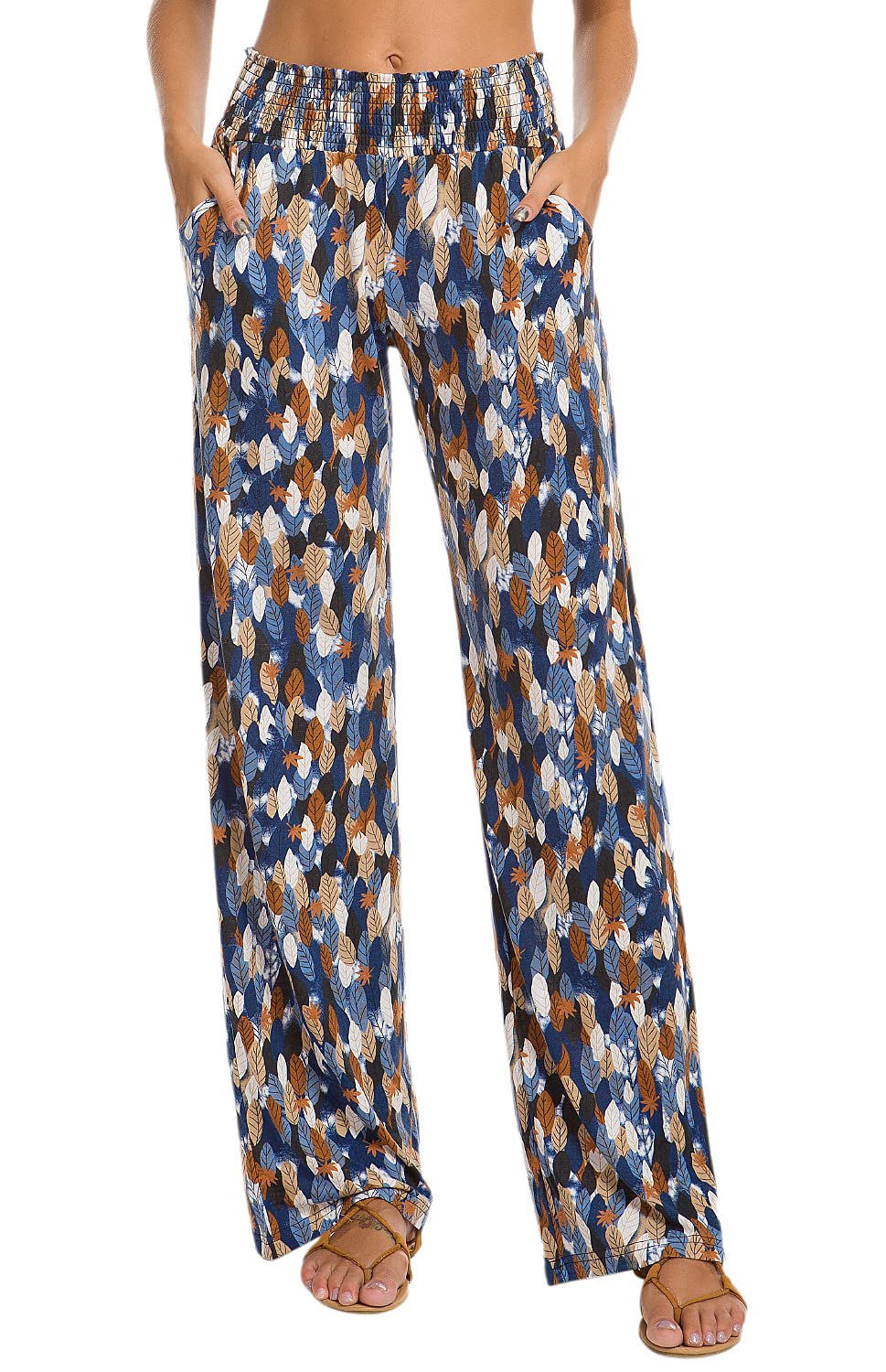 Urban CoCo Women's Boho Palazzo Pants - Wide Leg Beach Lounge Pants with Pockets - High Waisted Comfort for Summer, Travel & Yoga