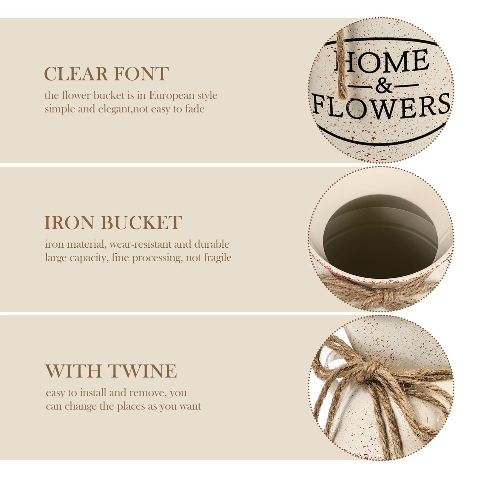 French Style Shabby Chic Galvanized Metal Flower Vase - Rustic Milk Can Pitcher for Farmhouse Decor, Wedding Centerpiece & Home Floral Arrangements (Beige)
