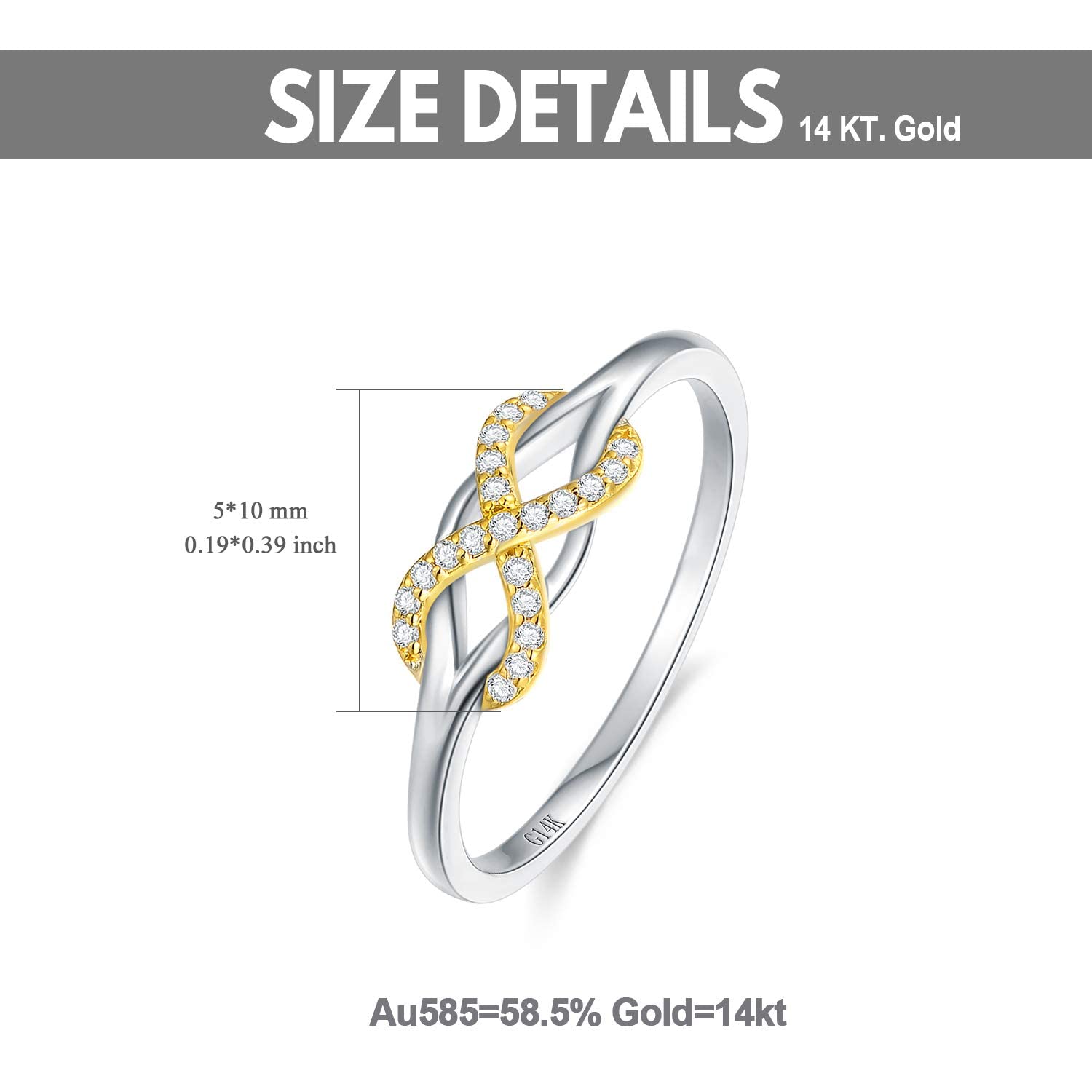 SISGEM 14K Solid Gold Infinity Love Band Ring with Celtic Knot & Natural Diamonds - Endless Promise Ring for Women, Size 5-11 - Perfect for Anniversary, Wedding & Engagement Gifts