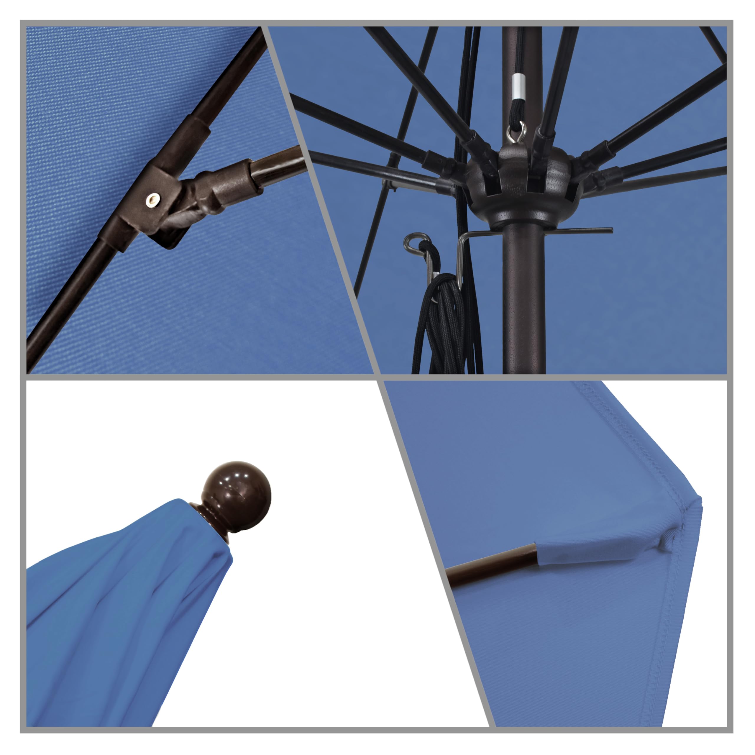 11' Round Aluminum Fiberglass Umbrella - Bronze Pole & Frost Blue Fabric for Patio & Poolside