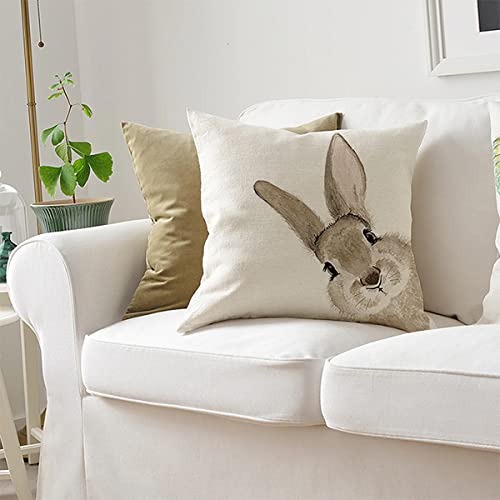 GTEXT Set of 4 Easter Bunny Pillow Covers 18x18 Inches - Happy Easter Decor, Spring Home Decor, Farmhouse Cushion Covers for Sofa, Bed, Living Room & Easter Party Decorations