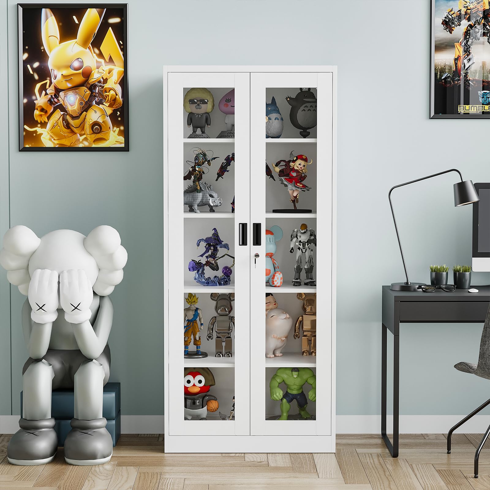 Glass Display Cabinet with 4 Adjustable Shelves - 71