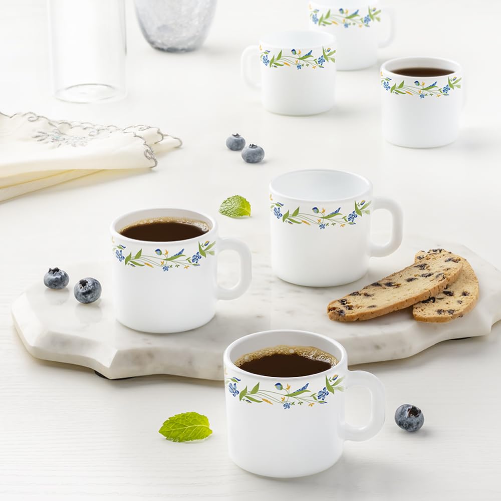 BOROSIL Larah Opalware Tea & Coffee Mugs Set of 6 (100ml Each) - Microwave & Dishwasher Safe, Bone-Ash Free White Crockery - Perfect for Home, Office, Gifts & Daily Use