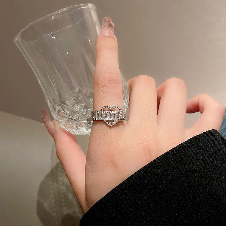 Wide Band Zircon Gold Heart Ring for Women | Elegant 925 Sterling Silver Jewelry Gift for Valentine's Day, Anniversary & Special Occasions | A8546