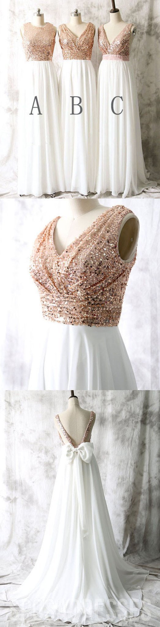 Elegant Mismatched Sequin Chiffon Sleeveless Long Bridesmaid Dresses - WG17 | Perfect for Wedding Parties, Formal Events & Special Occasions