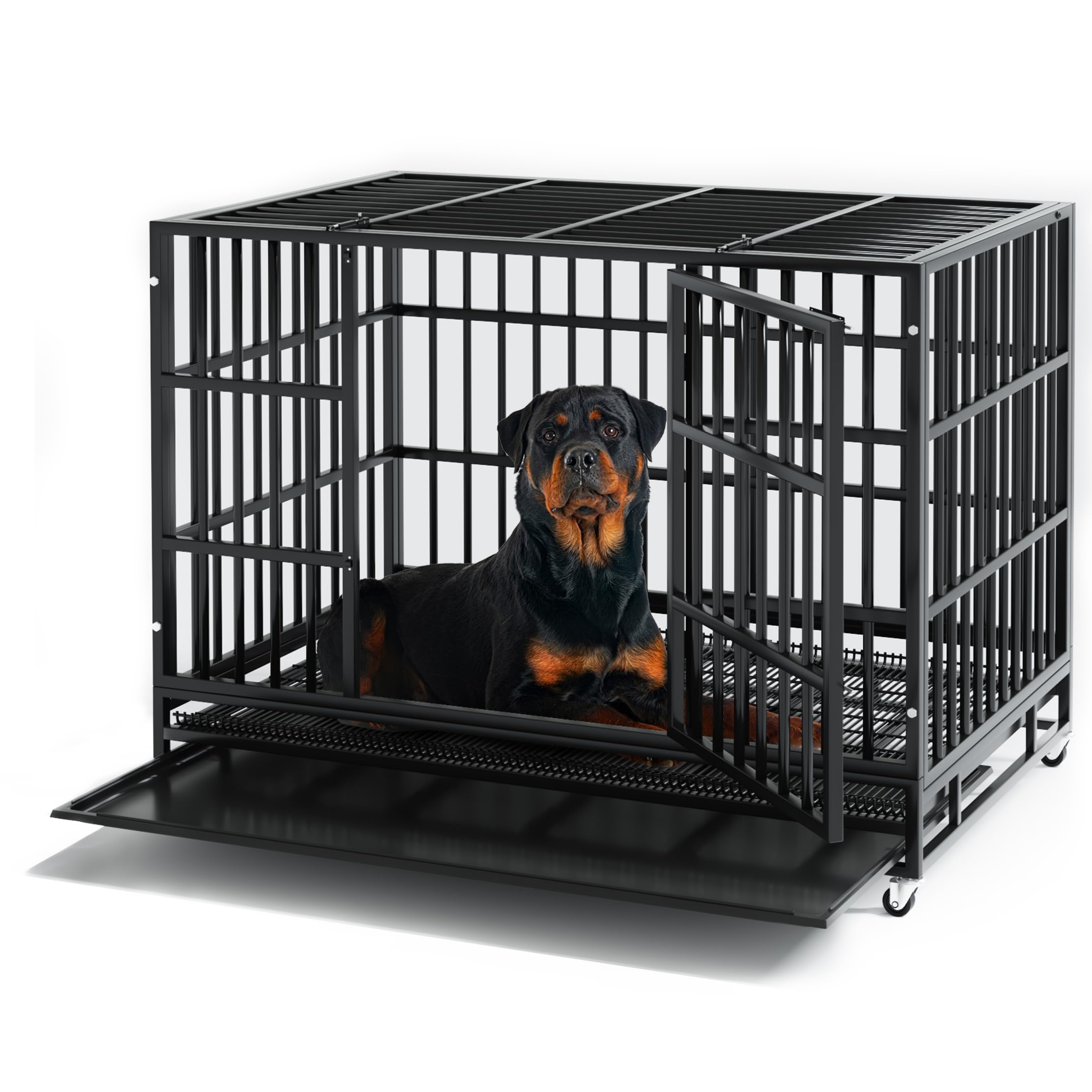 48 Inch Heavy Duty Dog Crate - Indestructible Large Dog Cage Kennel for High Anxiety Dogs | Escape Proof & Sturdy Lock Design | Extra Large Indoor Pet Crate with Double Doors & Removable Tray | Perfect for Travel, Training, and Home Security