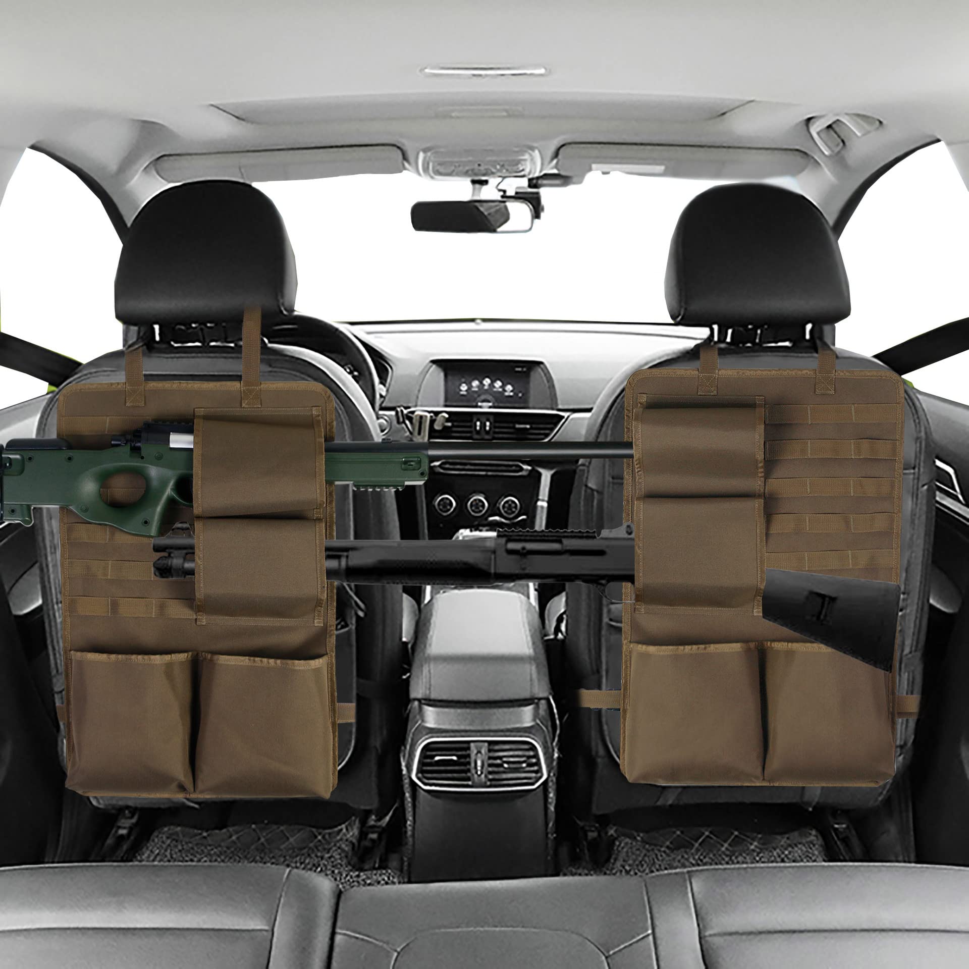 Automatic Seat Back Gun Rack - Secure Rifle & Shotgun Holder with Storage Pockets - Perfect for Truck, SUV, and Vehicle Gun Storage Organization
