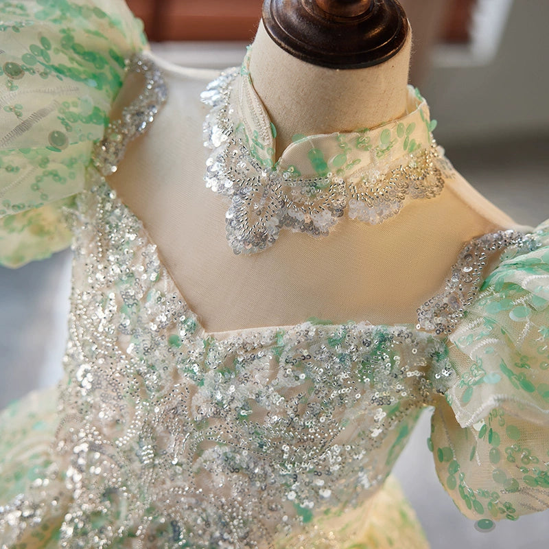 Elegant Mint Green Organza Flower Girl Dress with Floor Length Princess Style - Perfect for Weddings, Pageants & Special Occasions