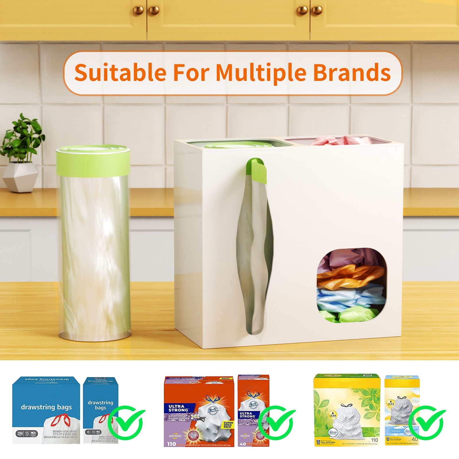 FEMELI 2-in-1 Wall Mount Trash Bag Dispenser - Kitchen Grocery Bag Organizer for Recycling & Storage