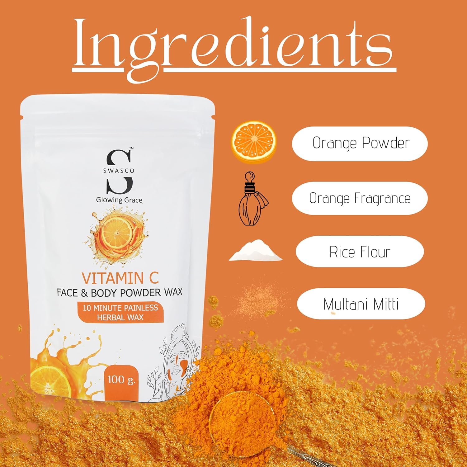 Organic Herbal Wax Powder for Face & Body Hair Removal - 100g | Painless & Chemical-Free Wax Powder for Women & Men | Fast 10-Minute Treatment | Enriched with Vitamin C | Perfect for Smooth Skin at Home, Salon, or Spa