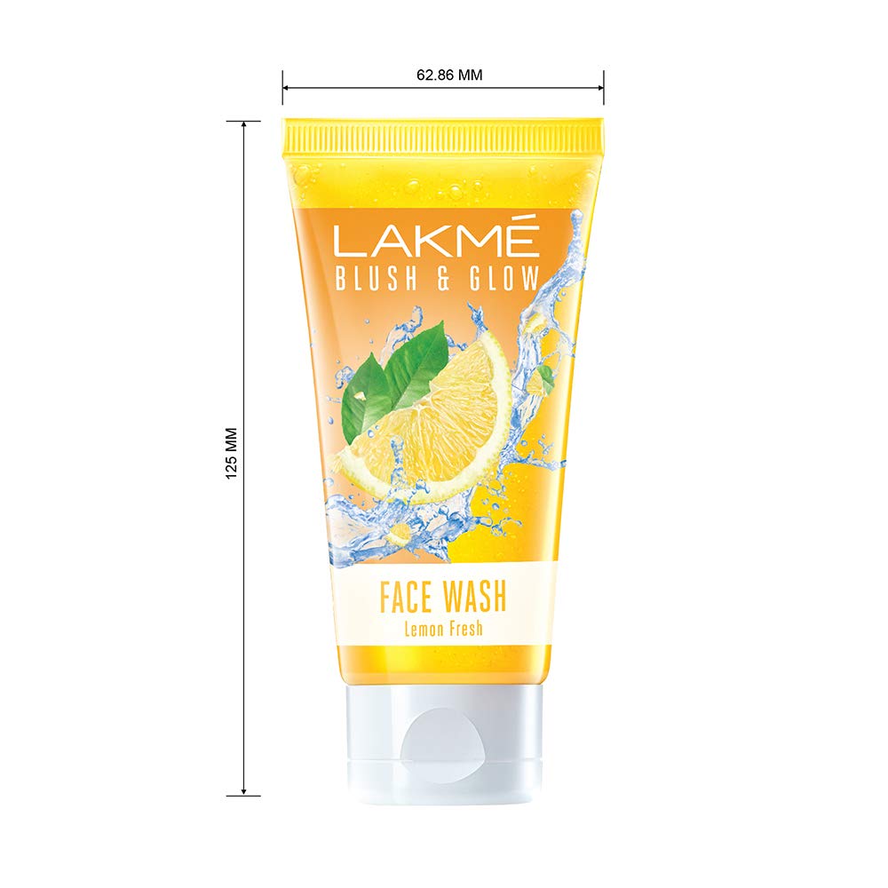 Lakmé Blush and Glow Lemon Freshness Gel Face Wash with Lemon Extracts - 100g | Refreshing Cleanser for Oily & Acne-Prone Skin | Daily Skincare Routine & Morning Face Wash