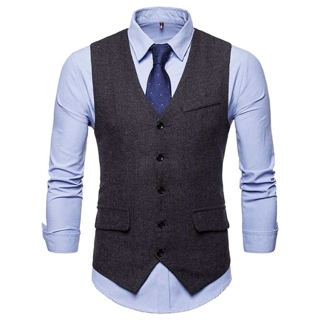 WALNUTA Men's Formal Dress Vest - Slim Fit Herringbone Waistcoat for Wedding, Business & Fitness | Stylish Gilet Jacket for Suits & Casual Wear