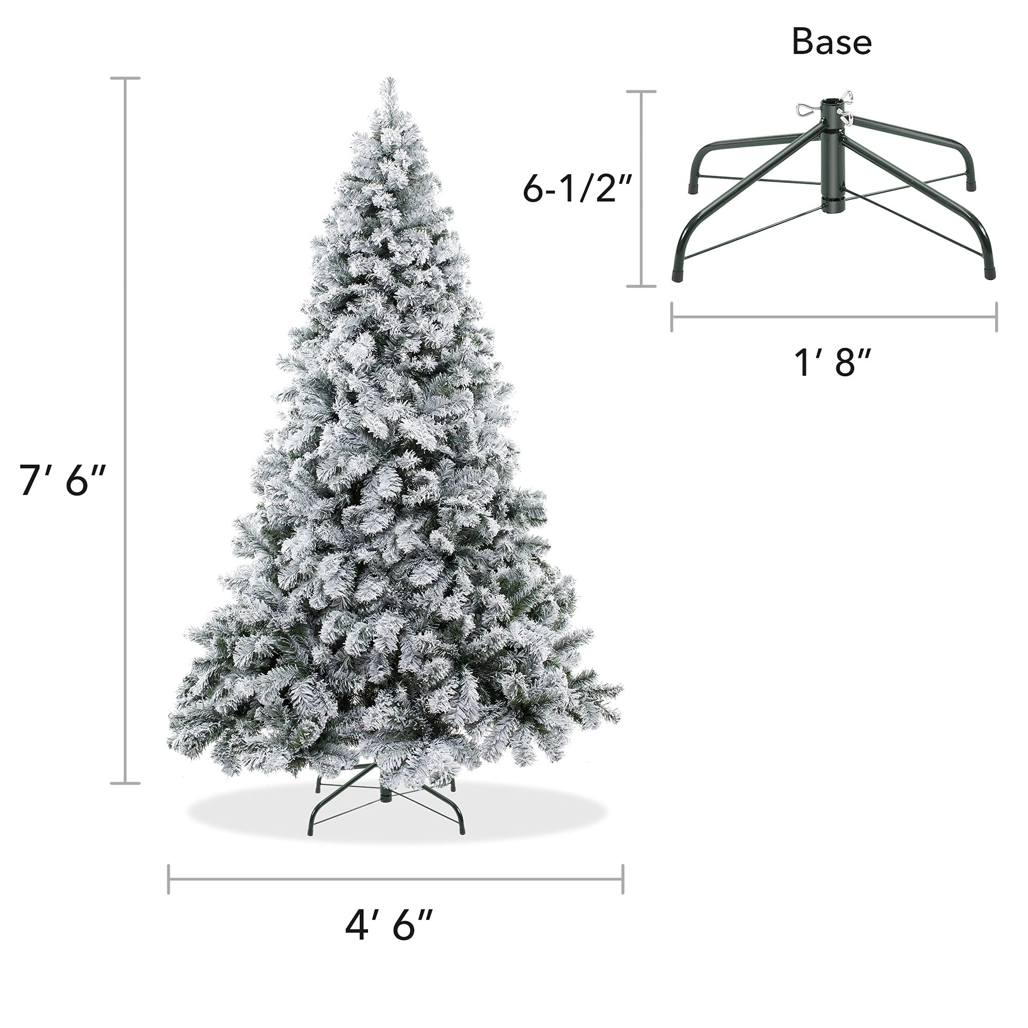 Casafield 7.5FT Realistic Snow-Flocked Pine Artificial Christmas Tree with Sturdy Metal Stand - Perfect for Holiday Home Decor, Office Party & Festive Celebrations