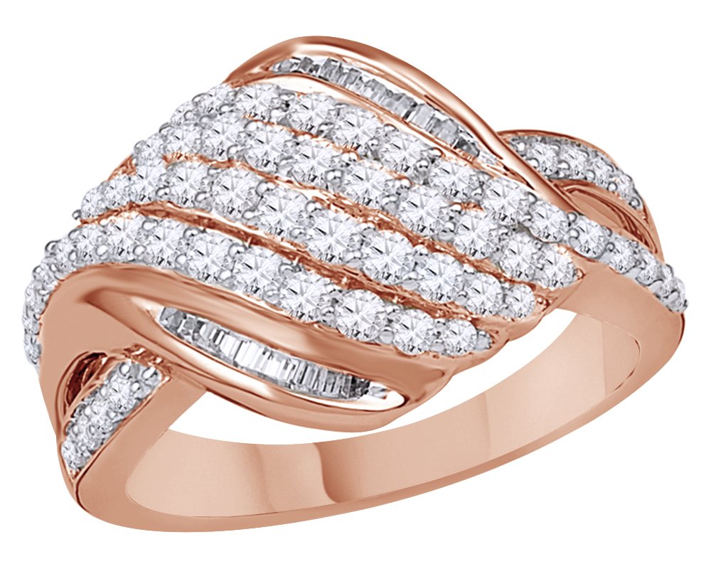 1 Cttw Natural White Diamond Rolling Wave Ring in 10K Solid Gold - Elegant Jewelry for Weddings, Anniversaries & Special Occasions