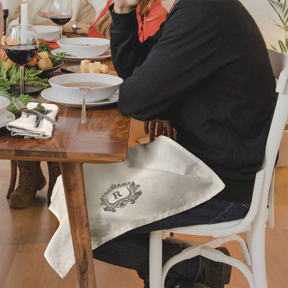 Custom Monogrammed Hand Towels & Cloth Napkins Set of 4 - Elegant Crown Border Design in White & Grey | Perfect for Kitchen, Party Supplies & Hostess Gifts
