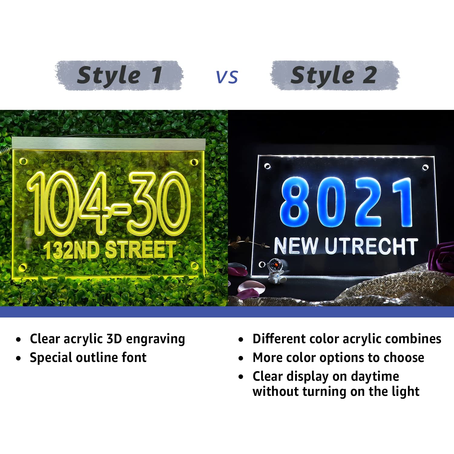 LED Illuminated Personalized Address Numbers Plaque - Modern Light Up House Numbers Sign (32 Style Options) - Perfect for Home Entrance, Mailbox & Front Door Decoration