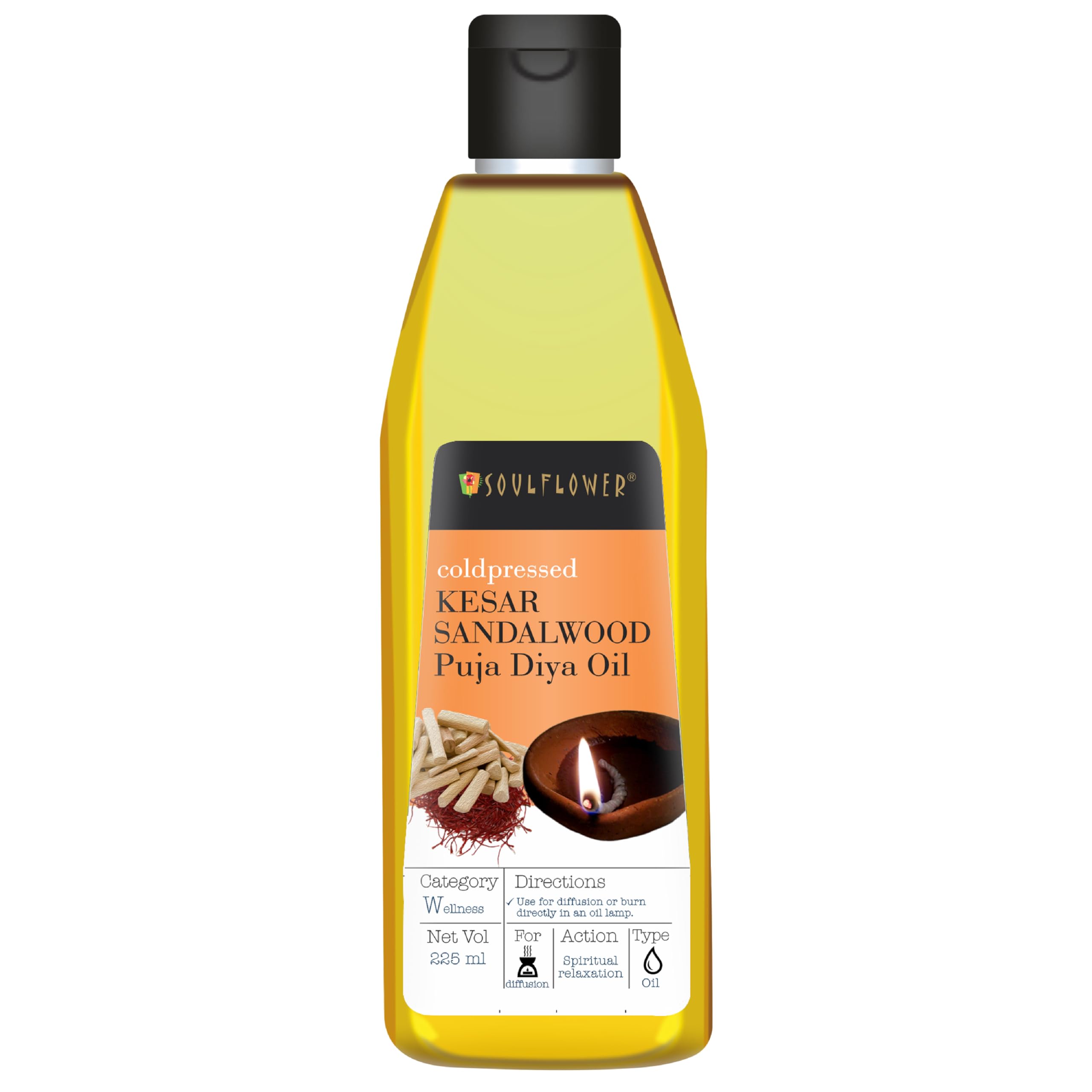 Soulflower Kesar Sandalwood Puja Oil - 100% Pure & Natural Ayurvedic Massage Oil for Meditation, Yoga & Spiritual Rituals | Relaxing Aromatherapy for Stress Relief & Skin Care