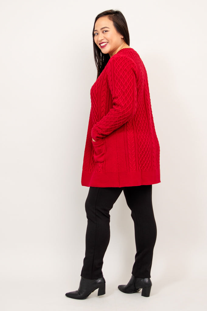 Jenny Cardigan Women's Red Bamboo Cotton Knit Sweater - Cozy & Stylish for Fall, Winter & Casual Outings