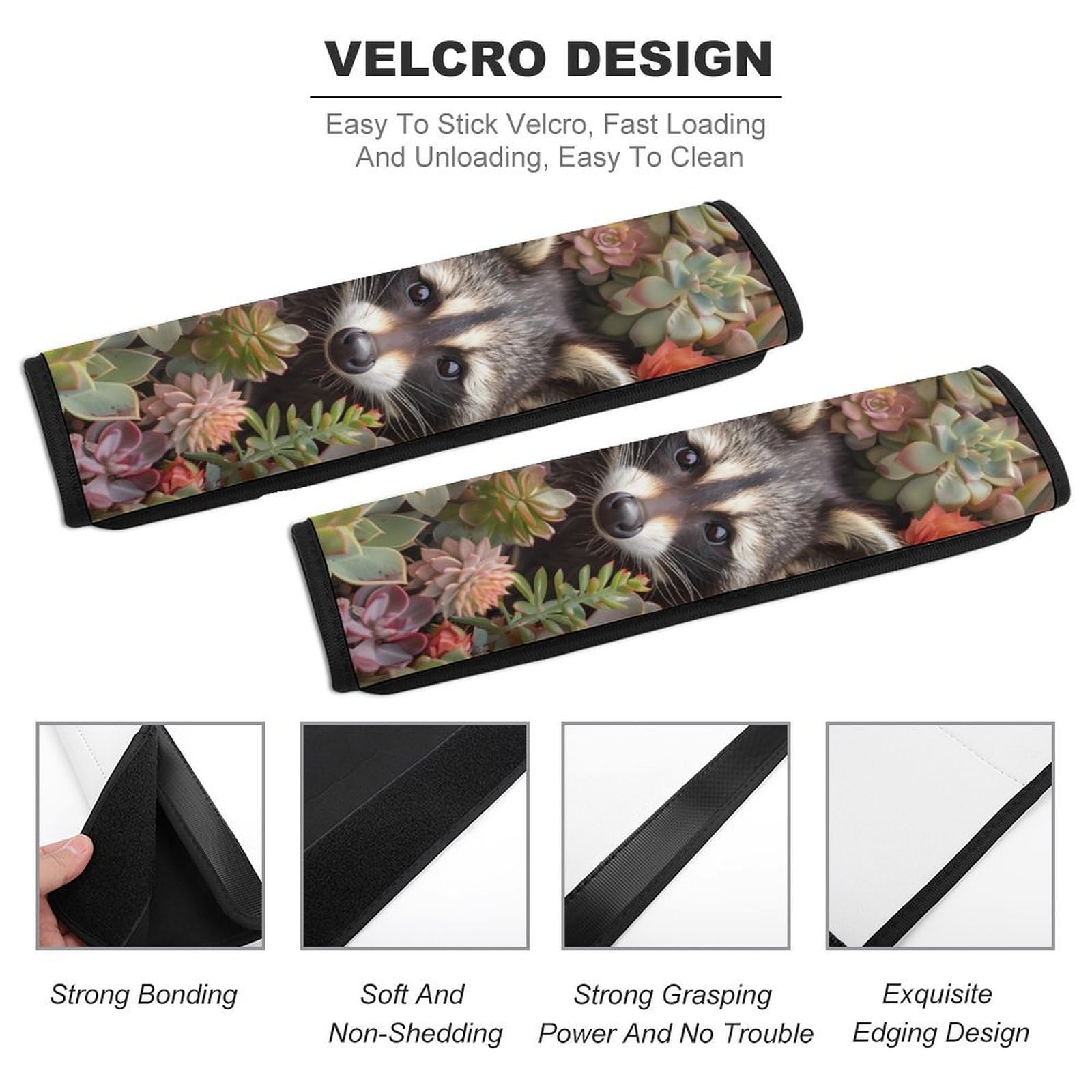 Adorable Raccoon & Succulents Car Seat Belt Cushions - Soft Shoulder Strap Pads (2-Pack) | Comfortable Car Accessories for Long Drives & Road Trips